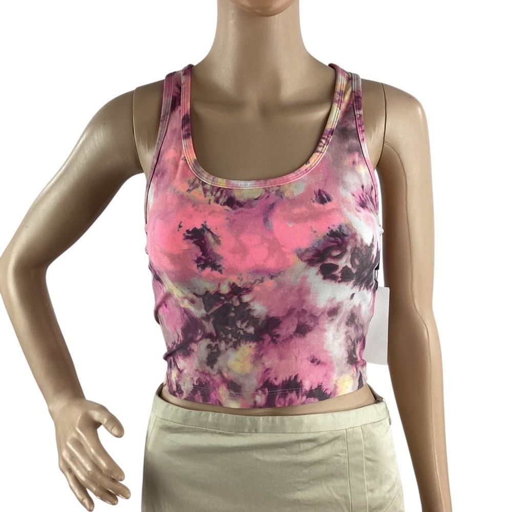 Calvin Klein Performance Printed Racerback Cropped Tank Pink XS